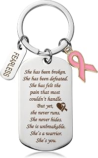 Breast Cancer Awareness Keychain with Pink Velvet Storage Bag for Cancer Survivor She's A Warrior She is Unbreakable She is You Keychains Pink Ribbon Key chain for Encouraging Women Girls