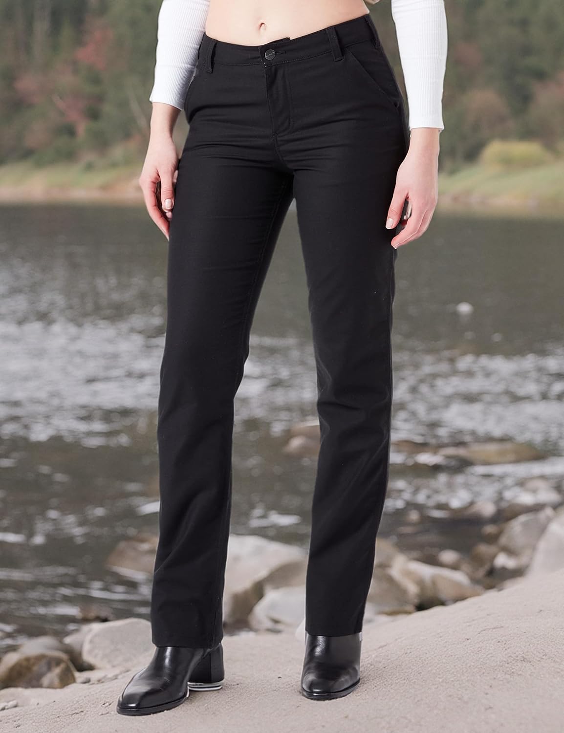 Carhartt Women's Rugged Professional Series Loose Fit Pants in Black, styled casually