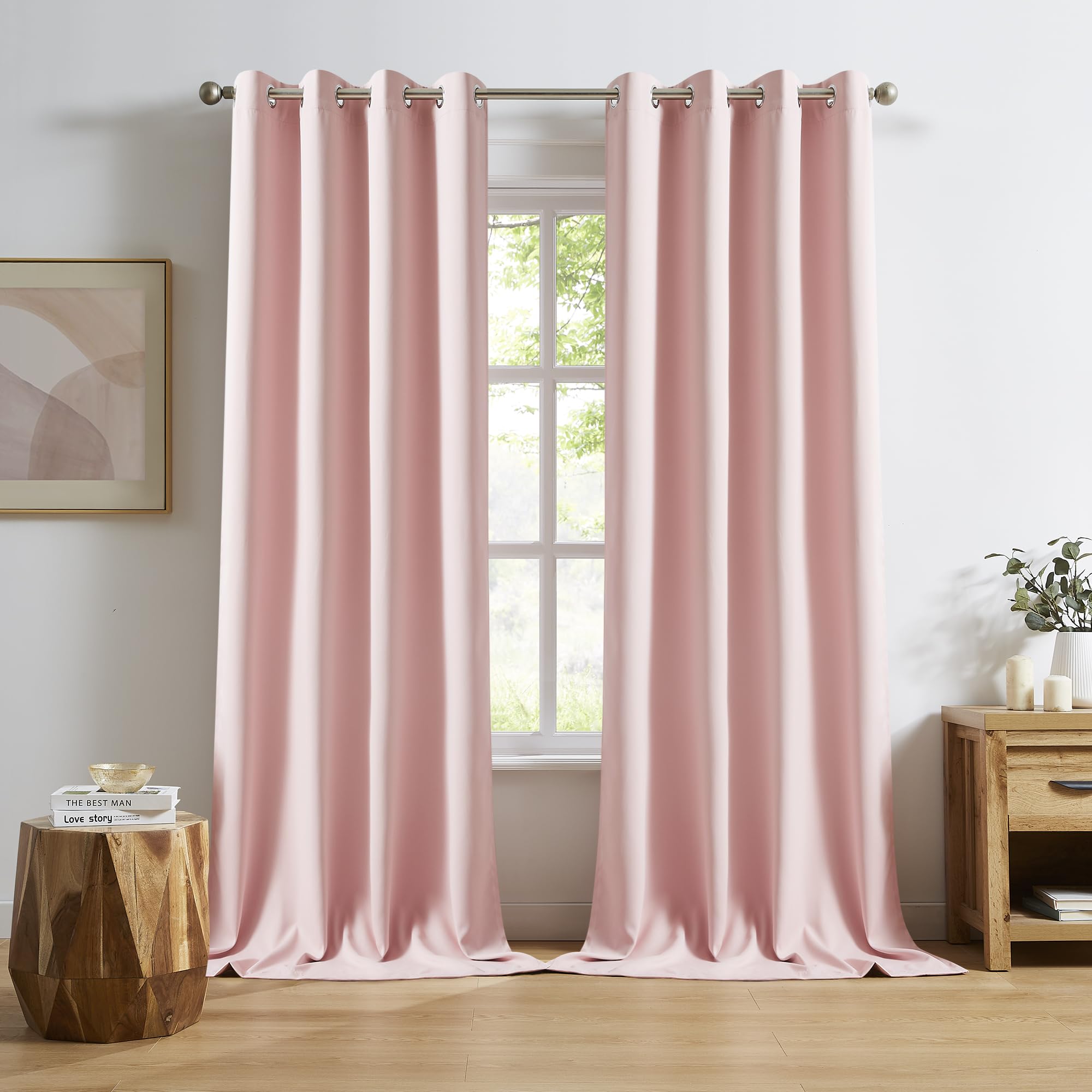 DUALIFE Baby Pink Curtains Panels for Girls Room Nursery Solid Blackout Darkening Drapes for Bedroom Grommet Top Window Treatment 52x96 in
