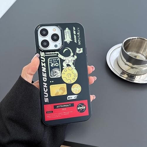 Miniatura 4 de Yonds Queen Linda funda para iPhone 15 Pro, diseño elegante de caricaturas de astronautas espaciales, cohete y luna, con purpurina láser, elegante