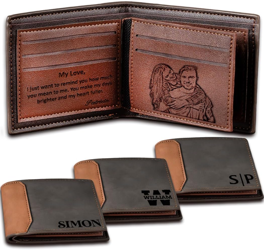 Personalized Wallet for Men Custom Bifold Leather Wallet, Engraved Gifts for Him, Customizable Wallet with Name, Anniversary, Unique Men’s Gift - Image 1 of 9
