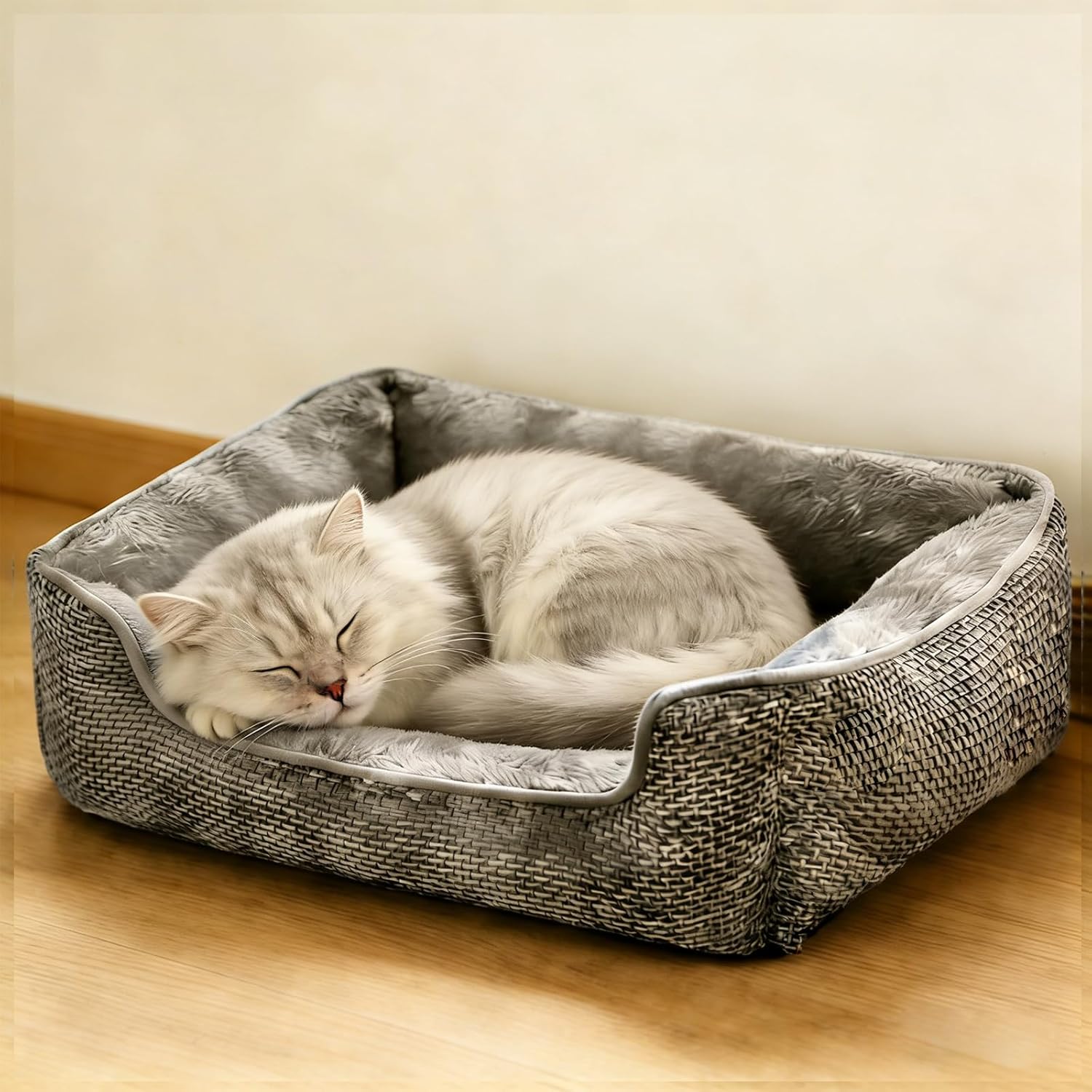 Dog Beds for Small Medium Large Dogs & Cats - Rectangle Orthopedic Washable Pet Bed with Non-Slip Bottom | Durable Calming Sofa for Indoor Cats & Puppies | Multiple Sizes & Breathable Design,Grey,S