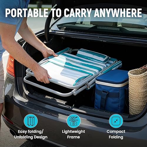 Miniatura 5 de #WEJOY Silla de playa de respaldo alto para adultos, sillas de playa resistentes para adultos con reposacabezas, silla portátil ligera para acampar