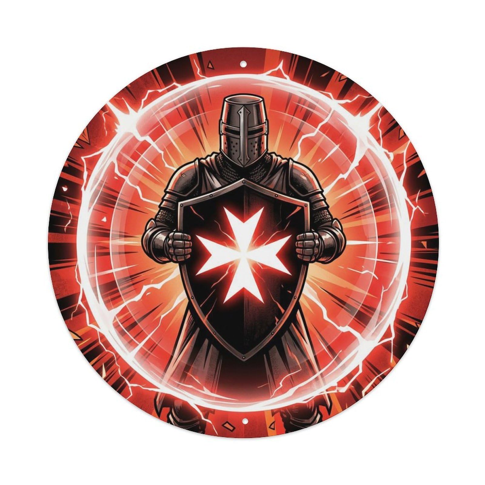 Medieval Hospitaller Knight Paladin Sacred Shield Anime Metal Tin Sign Plaque Wall Decor for Cafe, Man Cave, Club Bar, Office, Home Garden Round Metal Poster 8x8Inch