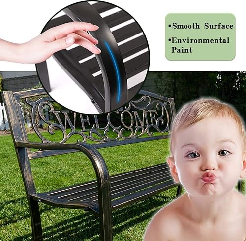 Miniatura 5 de Dkeli Banco de jardín para patio, banco de parque de metal para exteriores, muebles de hierro fundido resistente, asiento de silla de porche de 50