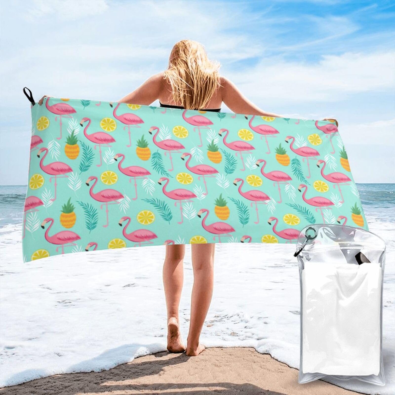 SDEGTHO Flamingo Print Beach Towel Quick Dry Portable For Swimming Yoga Adults Fitness