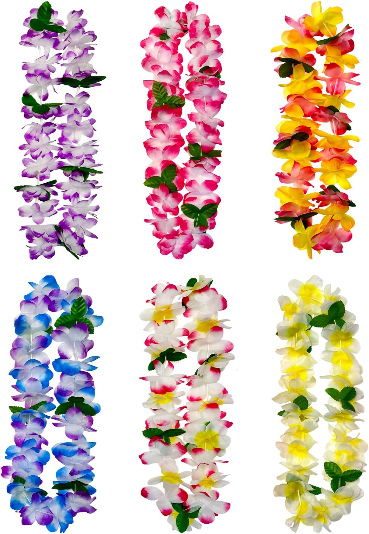 FreshDear 6 Counts Hawaiian Leis Flower, Leis Necklace Hawaiian For Kids or Adults luau Party Supplies, Summer Beach Vacation,Theme Party Decorations, Birthday, Graduation,Wedding.