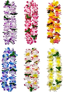 FreshDear 6 Counts Hawaiian Leis Bulk for Luau Party, Beach Vacation, and Tropical Decorations