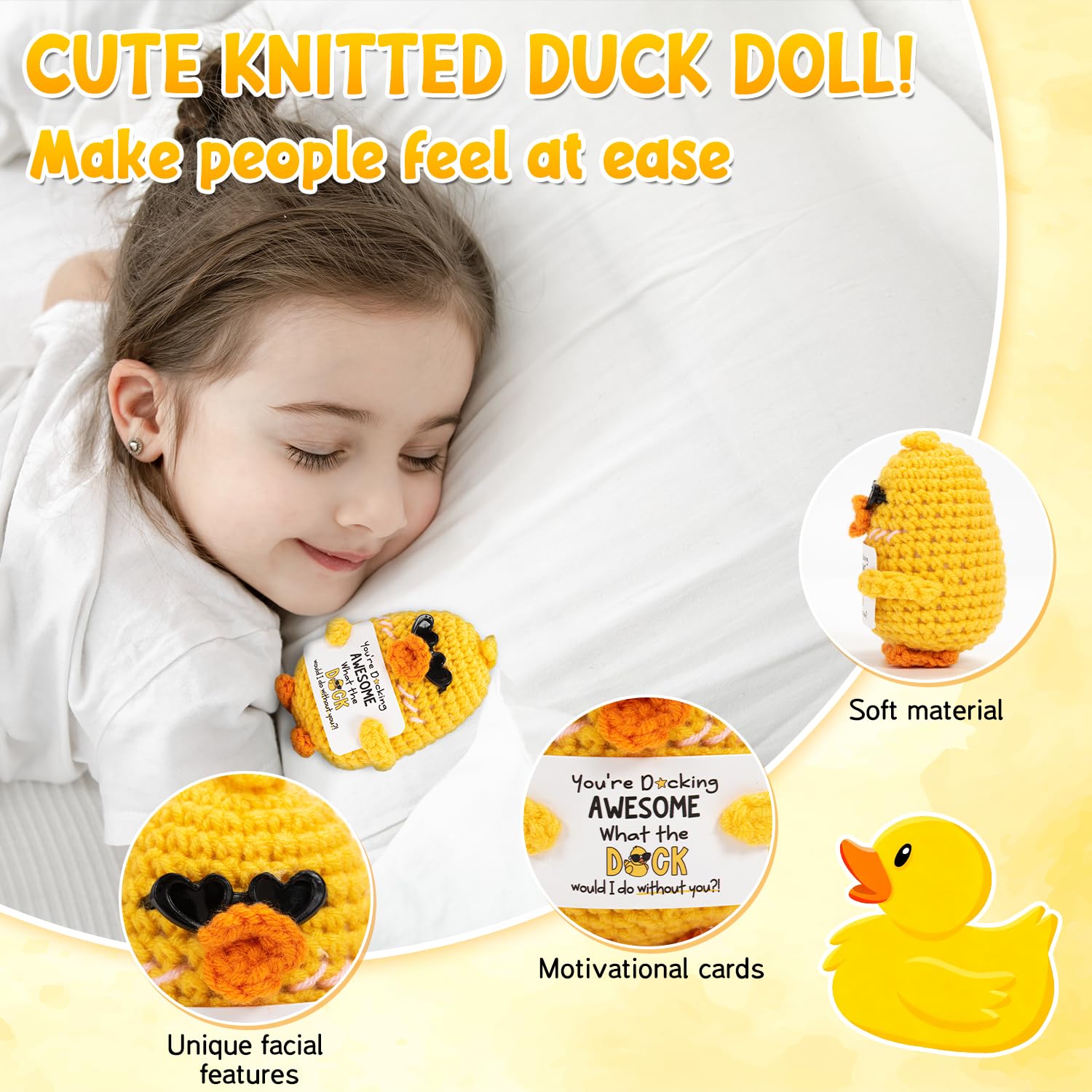 Kunoli Positive Duck Gift, Emotional, Support & Good, Luck Knitted Toy with an Encouraging Affirmation Card - Image 2