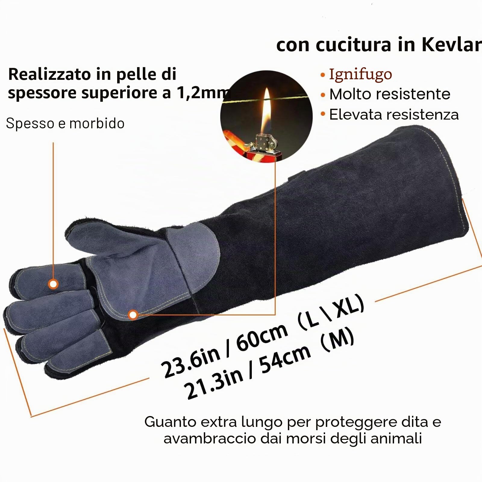 WZQH 60 CM/23,6 Pollici, Guanti per il Trattamento di Animali in Pelle, per Prendere Gatto, Addestramento Cane. Guanto Anti Morso per Gatti, Cani, Uccelli, Aquile, Serpenti. antigraffio