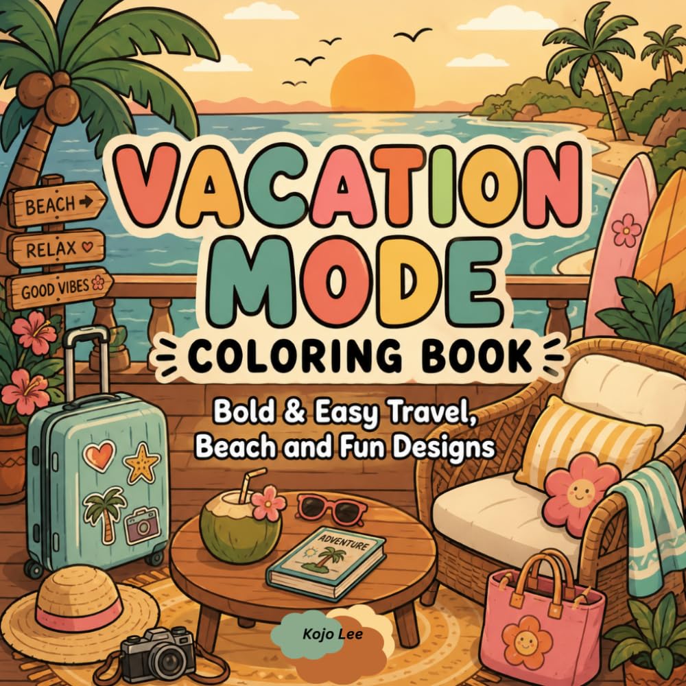 Vacation Mode Coloring Book: Bold & Easy Travel, Beach and Fun Designs
