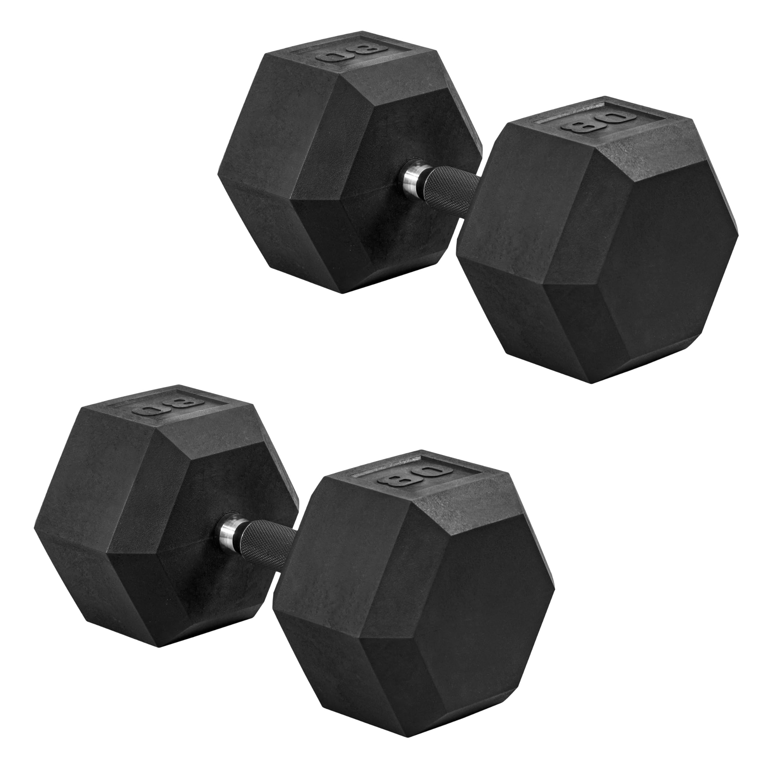 CAP Rubber Coated Dumbbell Weights, Free Weights for Home Gym Strength Training, Anti-Roll Hex Dumbbells with Black, Chrome &amp; Comfort Grip Handles, Pairs &amp; Sets