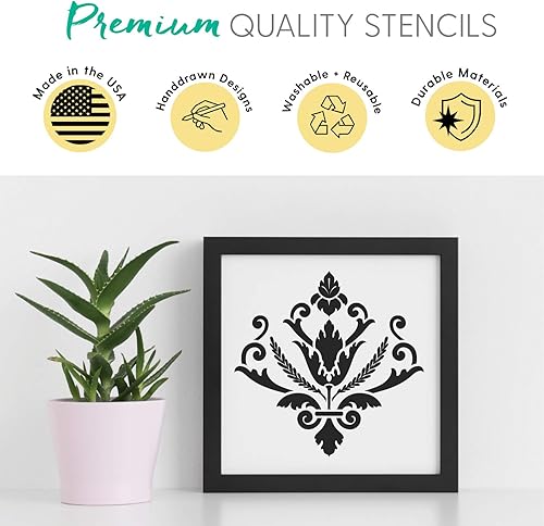 Miniatura 5 de Plantillas de damasco (3 diseños), plantillas grandes de flor de lis para pintar pisos, paredes, azulejos, muebles, tela, madera, cada una de 11.75