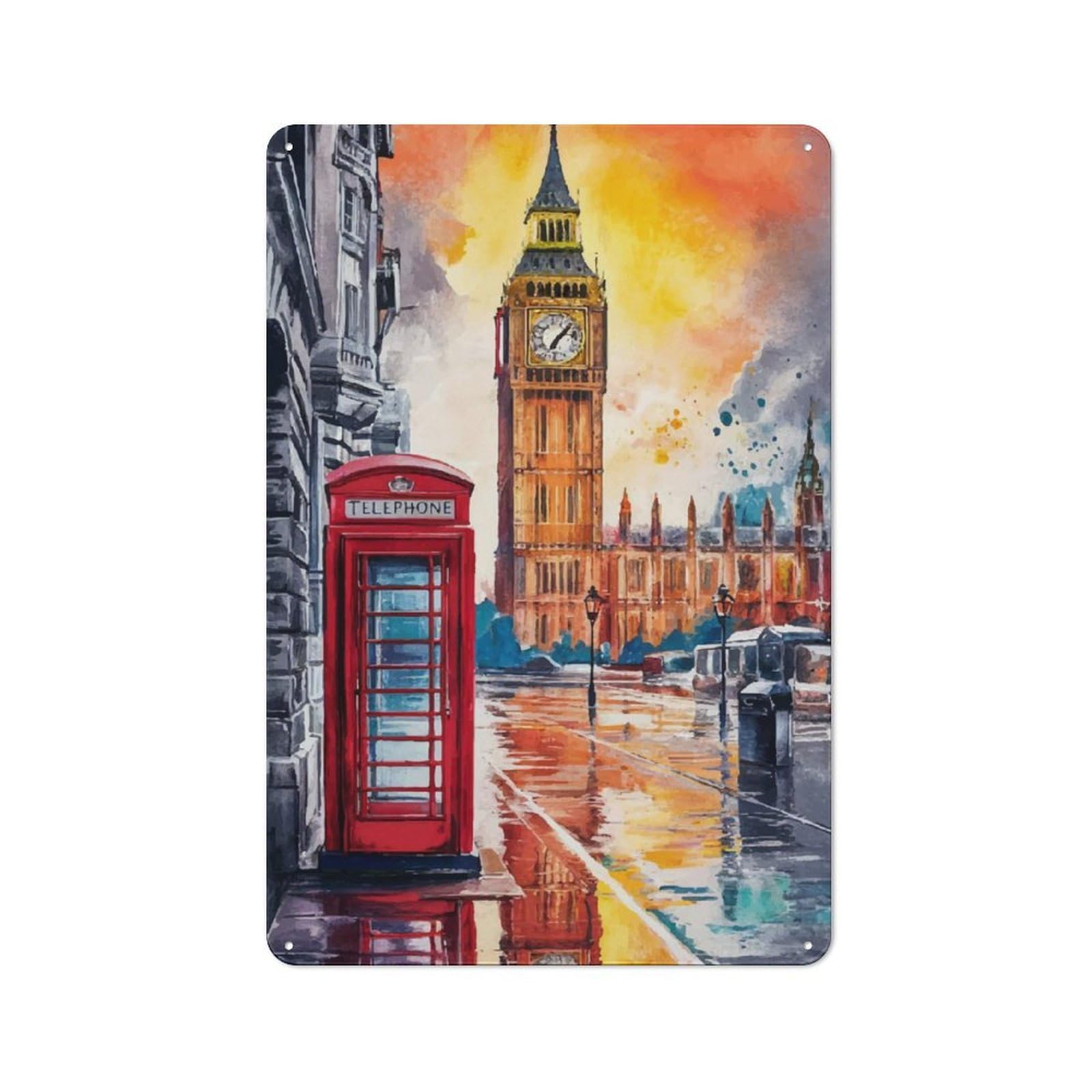 Junmoney London Watercolor Industrial-Style Metal Sign 30X20cm For Home Bar Wall, Housewarming Wall Decor For People Furnishing Home Bar
