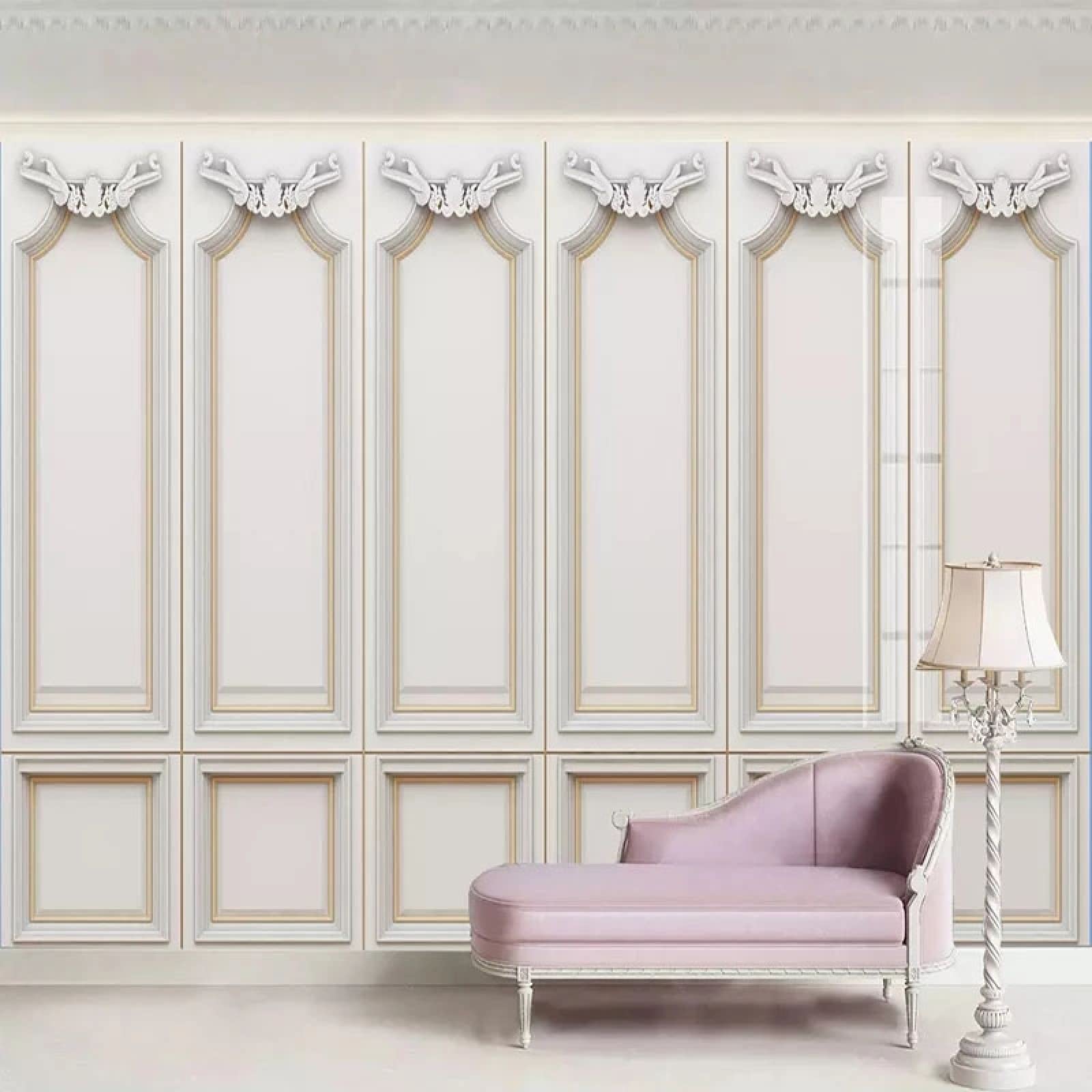 Murale salon design avec photo personnalisée relief plâtre blanc chic