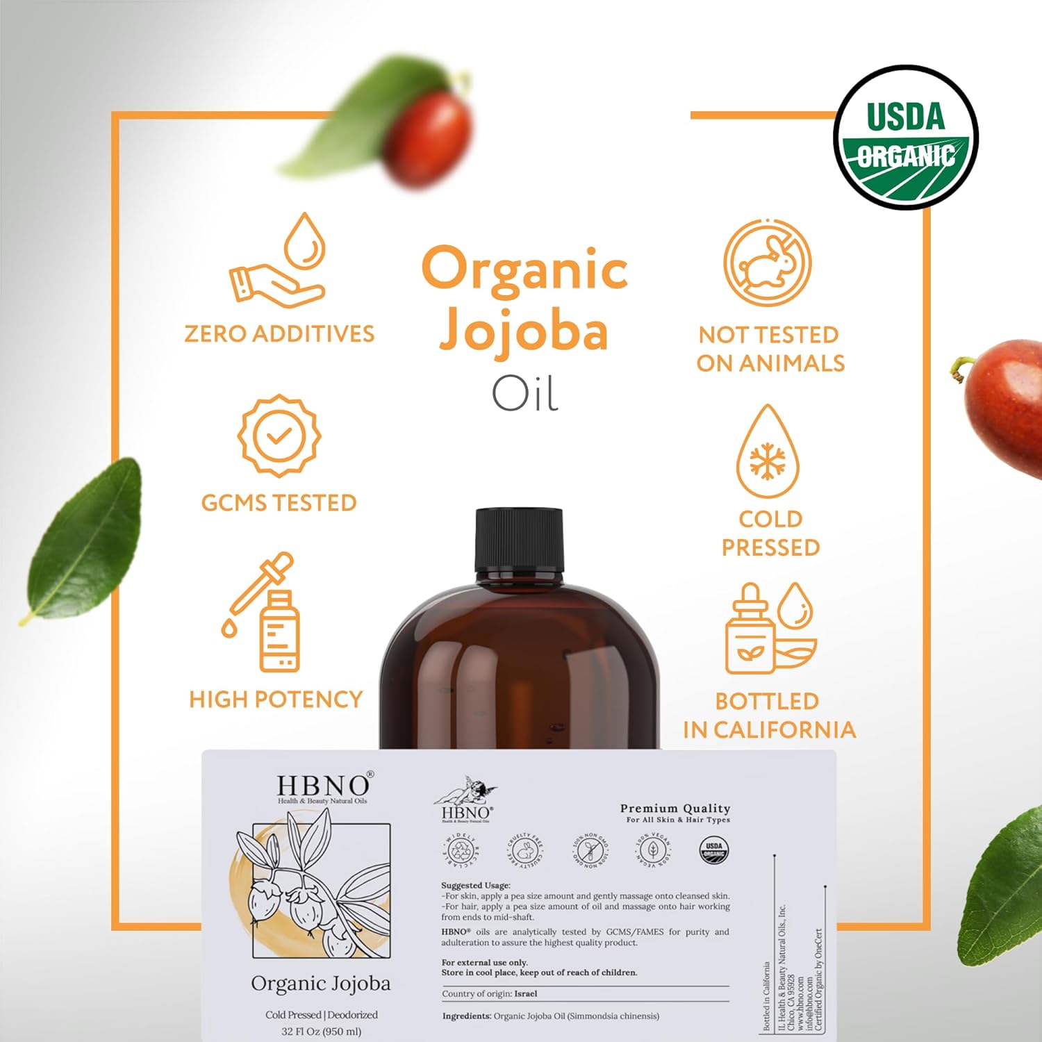 HBNO Organic Jojoba Oil - 32 oz (950ml) Value Size - Ideal for Shampoos, Conditioners, Massage Blends, Face wash, Lotions, and Skin Care Products.