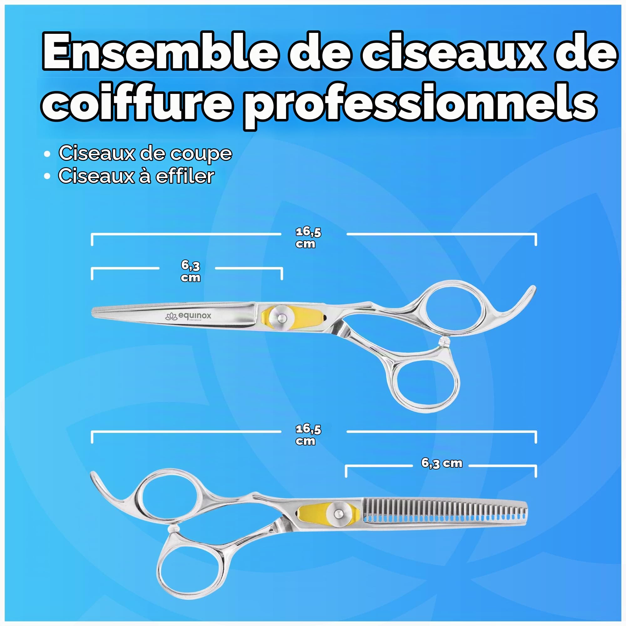 Equinox International Egde Series Ciseaux de coiffeur et barbier en acier inoxydable japonais, longueur 16,5 cm