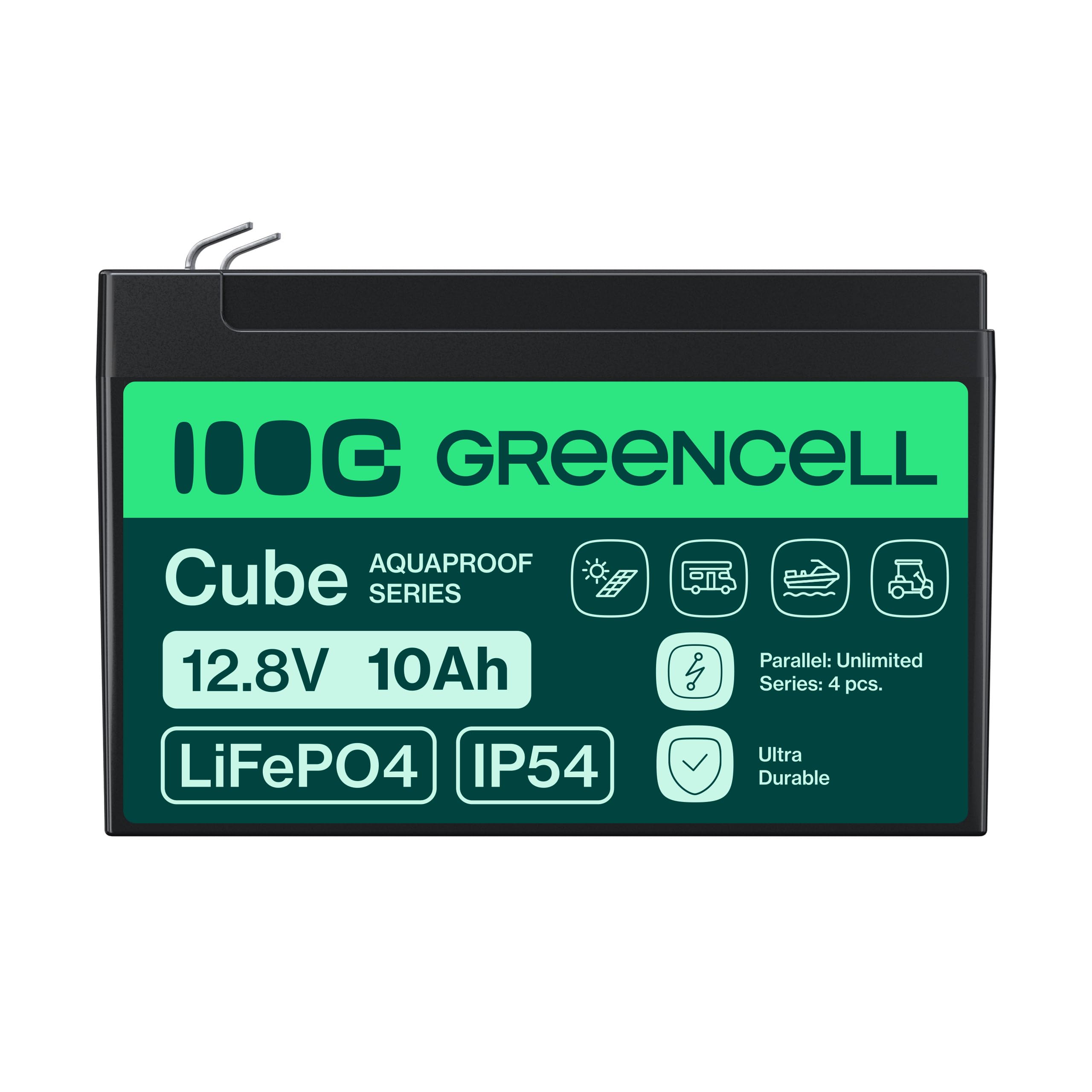 Green Cell Batería Cube LiFePO4 10Ah 12,8 V – Batería de fosfato de Litio para autocaravanas, Barcos, Sistemas solares, Sistemas Fuera de Red, con BMS, Ligera y Segura