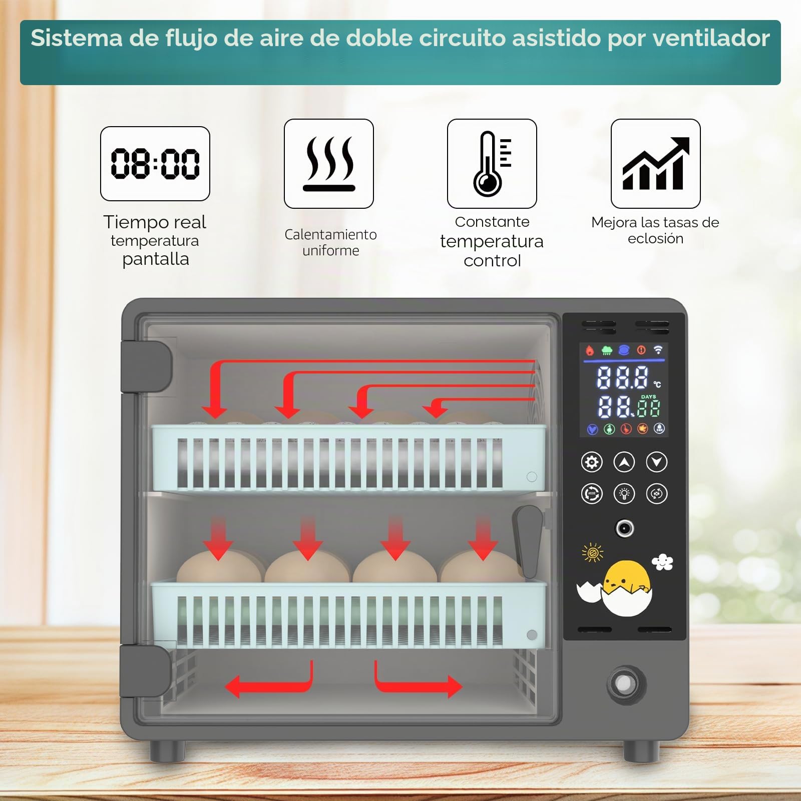Máquina incubadora completamente automática, 24 huevos con paleta automática y control de temperatura, doble fuente de alimentación, incubadora para pollos, codornices, patos (A)