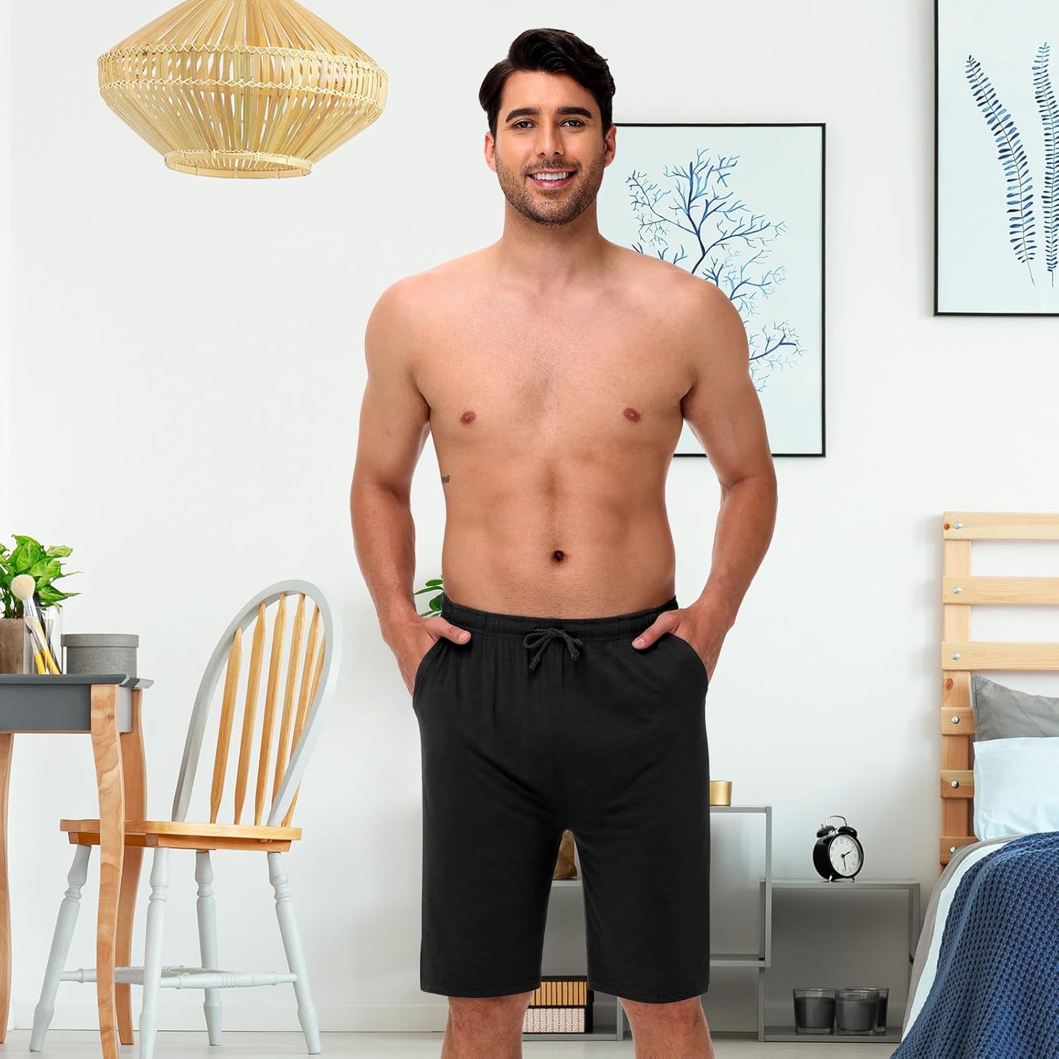 2 Pack Men’s Pajama Shorts Soft Modal Boxer Shorts Comfy Breathable Elastic Sleep Bottoms Pants with Pockets - Image 3