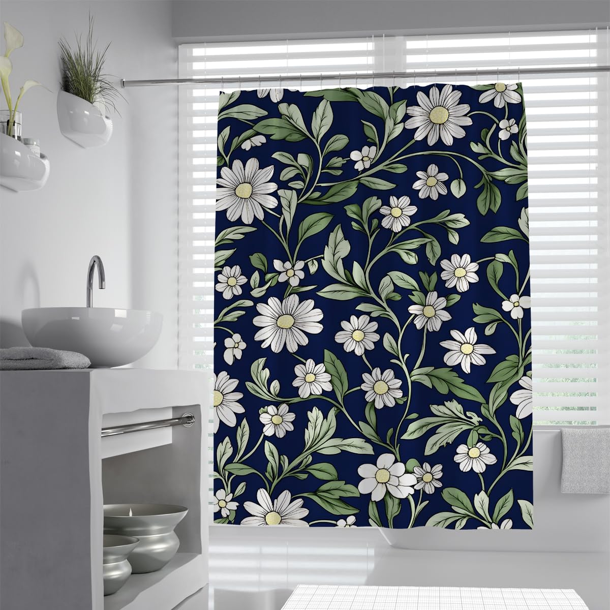 OLLIAR Home Waterproof Shower Curtain Cute Wildflower Daisy Vintage Botanical Nature Aesthetic Bathroom Curtain Set for Girls Women Bathroom Accessories Decor 150x180