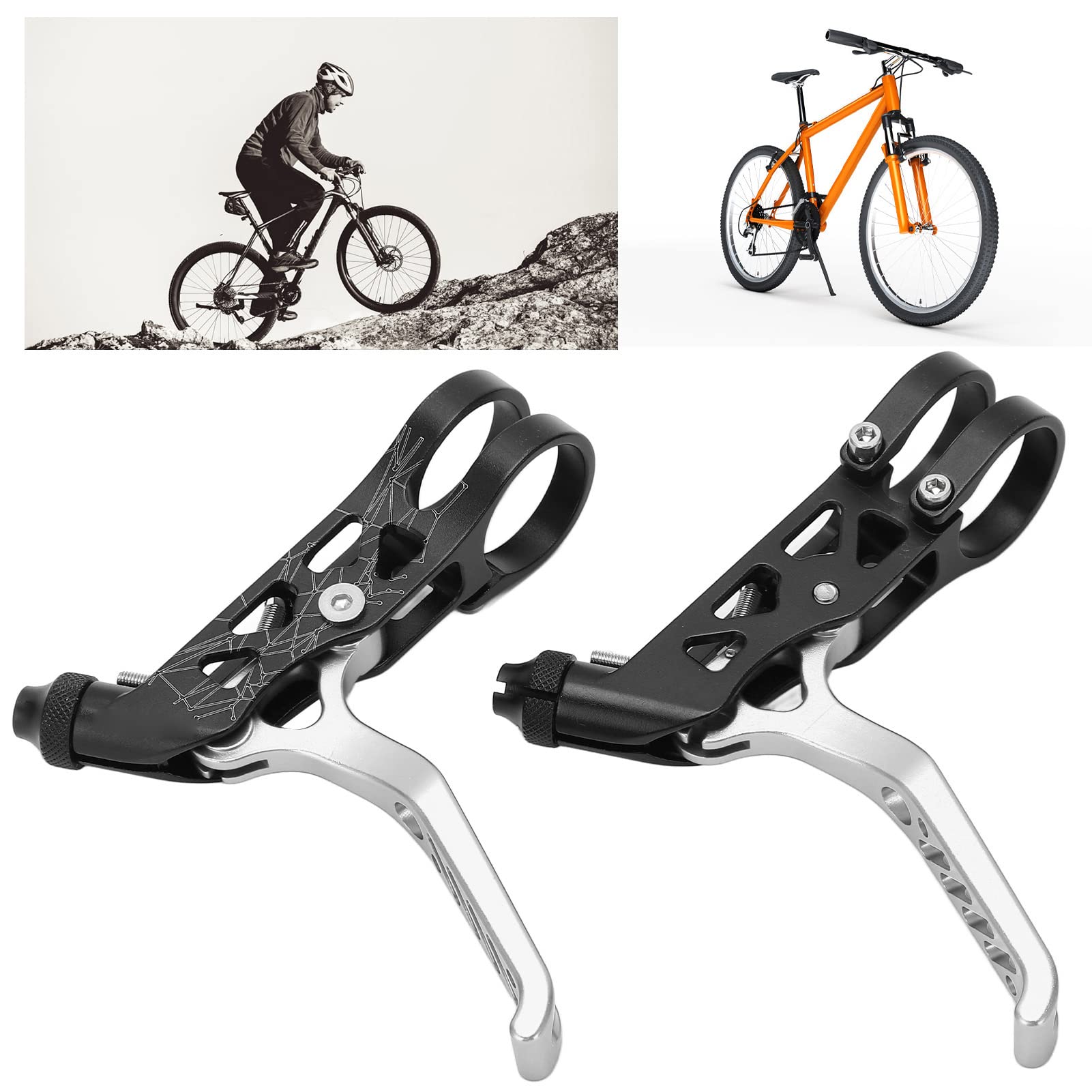 Leve del freno per bici da monte 1Pair, leva del freno in bici in alluminio, leva del freno per biciclette, adatto a tutti i tipi di mountain bike, ecc. (Silver)