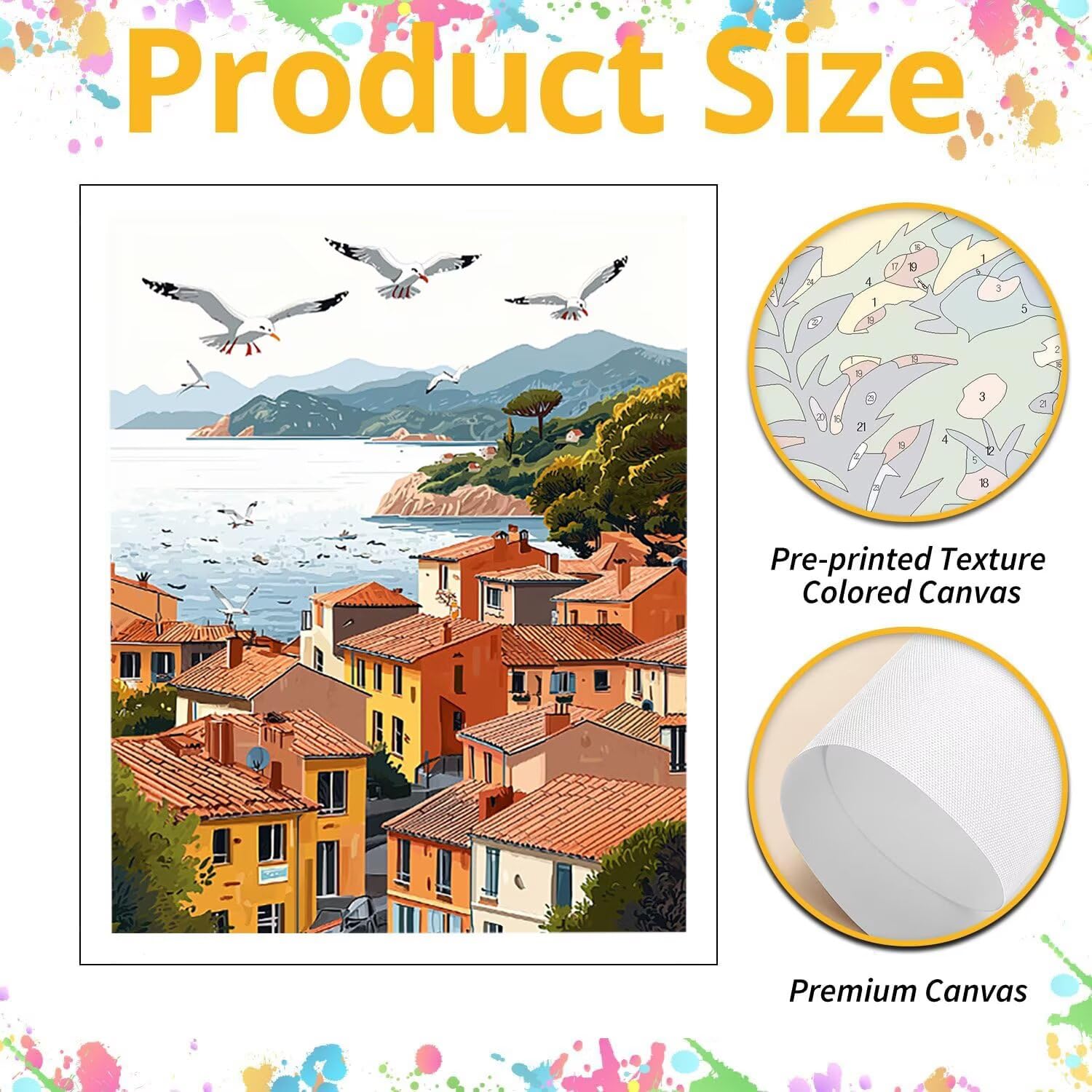 Kit de peinture par numéros - Mouette au dessus du village - 70x90cm v-1002