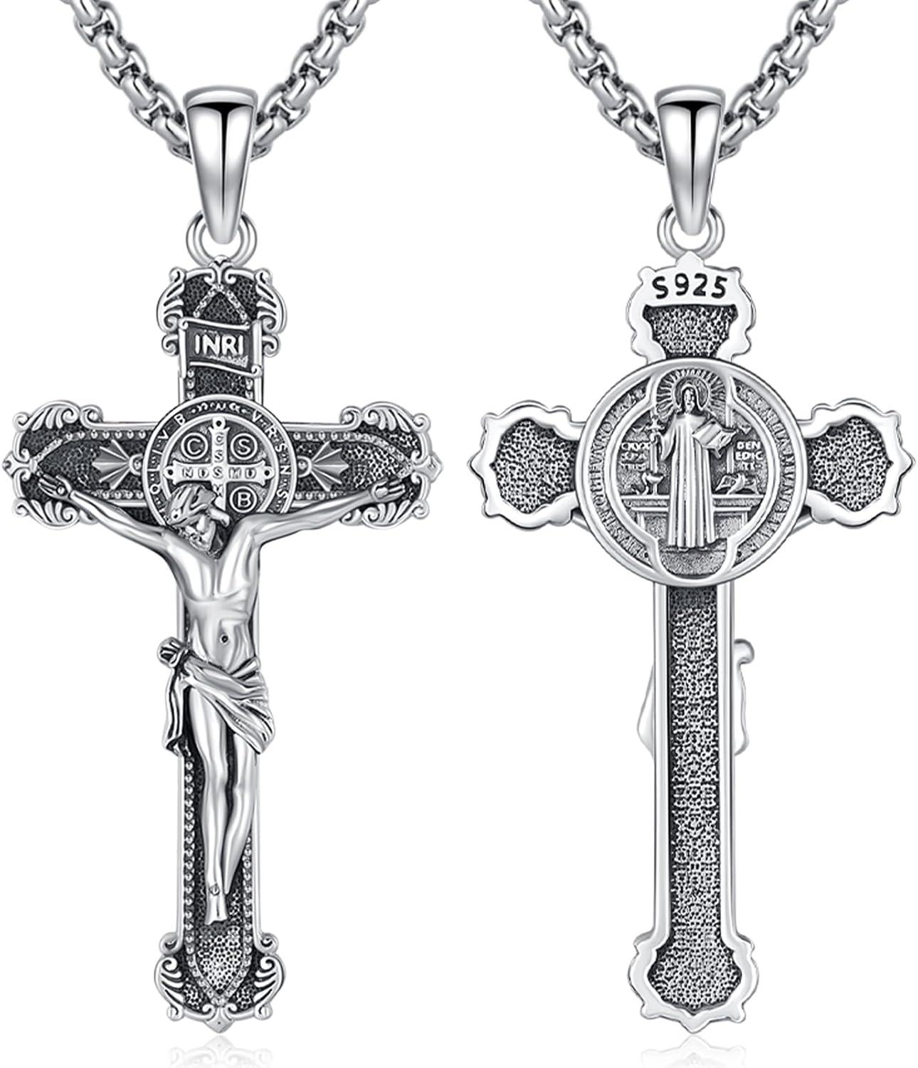 18K Gold St Michael Pendant/Saint Anthony/Archangel Raphael/St Benedict/San Judas/Jesus Cross/Santa Muerte/Virgin Mary Necklace 925 Sterling Silver Amulet Jewelry for Men Women