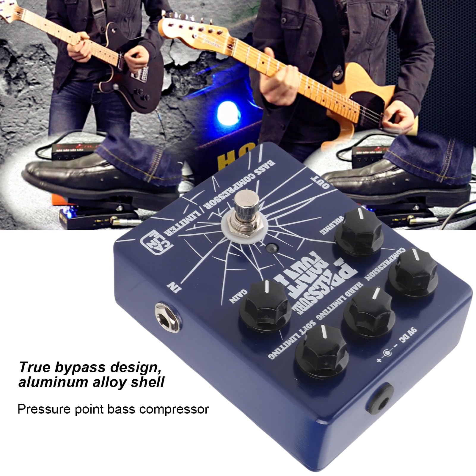 POENVFPO Pedał Kompresora do Gitary Basowej, Obudowa ze Stopu Aluminium, Konstrukcja True Bypass, 11,9 X 9,4 X 3,8 Cm, z Elementami Sterującymi Attack i Sense dla Basistów i Gitarzystów