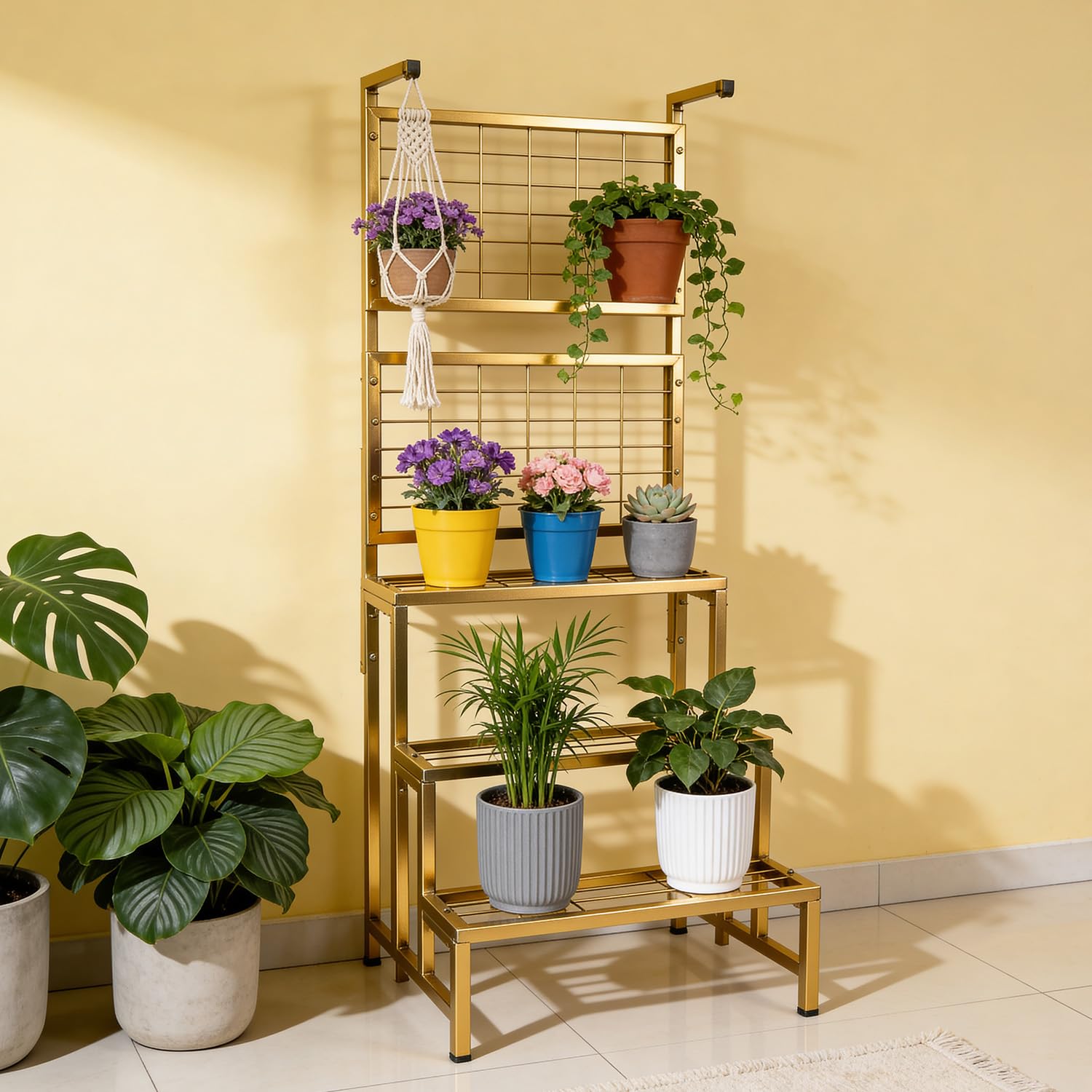 TrustBasket Premium Eden Plant Stand for Outdoor Balcony,Flower Pot Stand for Indoor Plants,Large Metal Planter Stand for indoor Living Room,Planters for home decor,Indoor & Outdoor Plants ,5 Tier | Gold-image-11