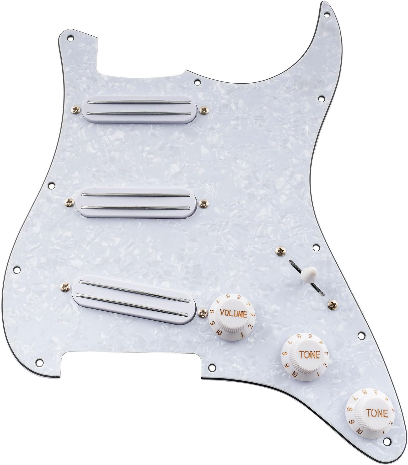 Musiclily 11-Hole SSS Prewired Loaded Pickguard with Dual Hot Rail High Output Pickups Set for Fender Squier Strat Electric Guitar,4Ply White Pearl