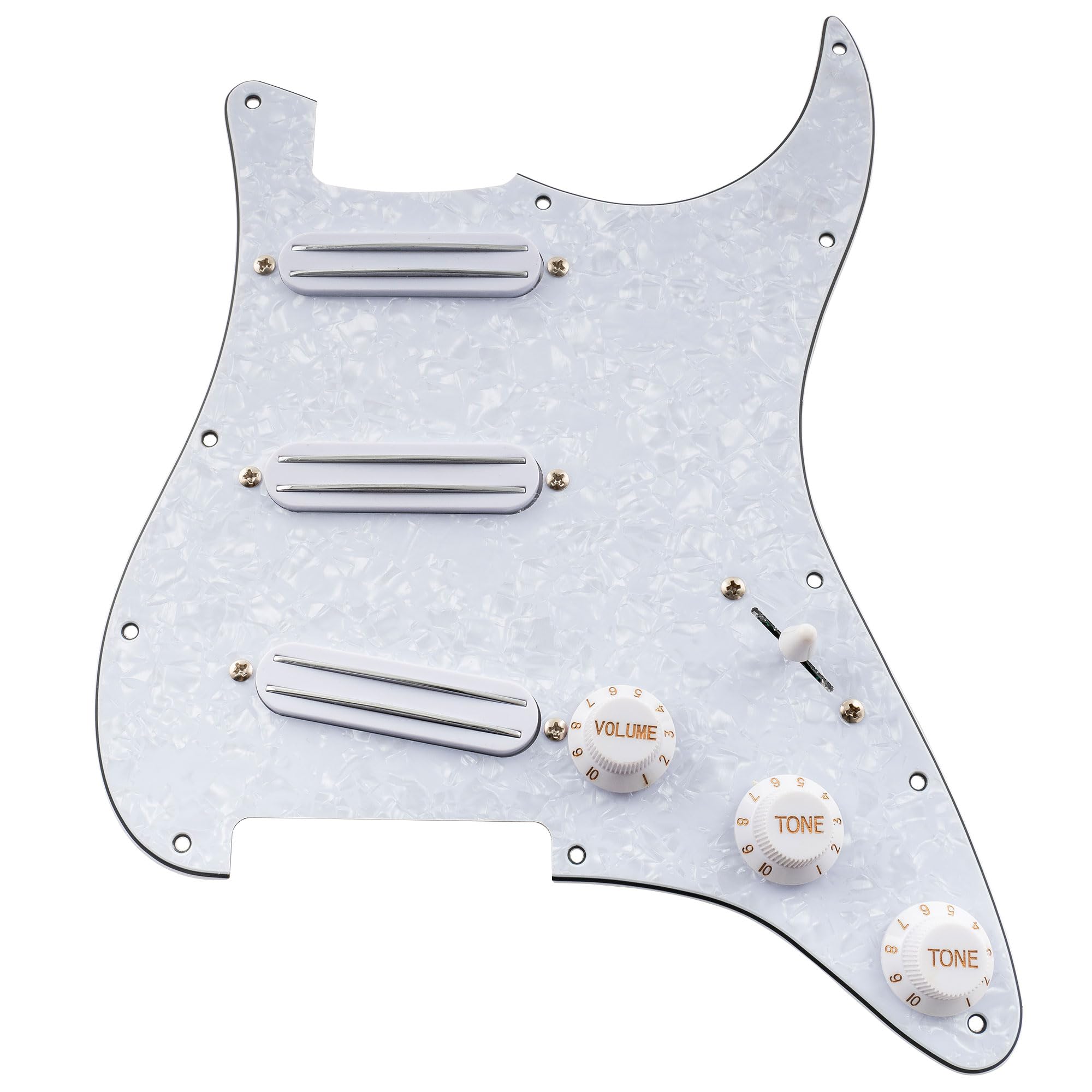 11-Hole SSS Prewired Loaded Pickguard with Dual Hot Rail High Output Pickups Set for Fender Squier Strat Electric Guitar,4Ply White Pearl