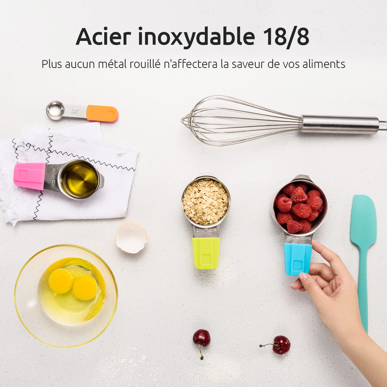 U-Taste Lot de 13 Tasses et Cuillères à Mesurer Magnétiques, Couleur | Ustensiles de mesure en métal pour la cuisine et la pâtisserie (ingrédients secs et liquides)