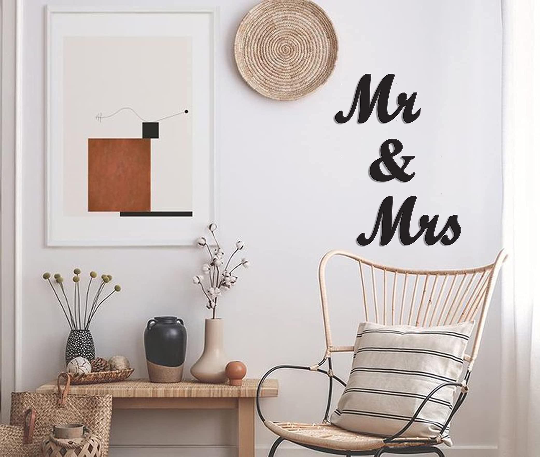 Fun Value Mr & Mrs High MDF Acrylic Plaque Black Painted Cutout Ready Stick or Hanging | Home Bedroom Living Area Office Cafe Decor Wall Art – 28 cm X 11 cm X 5 MM.