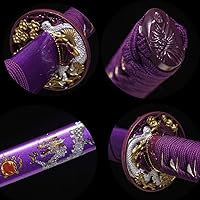 Vista 5 de Katana japonesa auténtica de acero de carbono de alta calidad 1045/1060 con templado en arcilla, forjada a mano, templada al calor, completamente