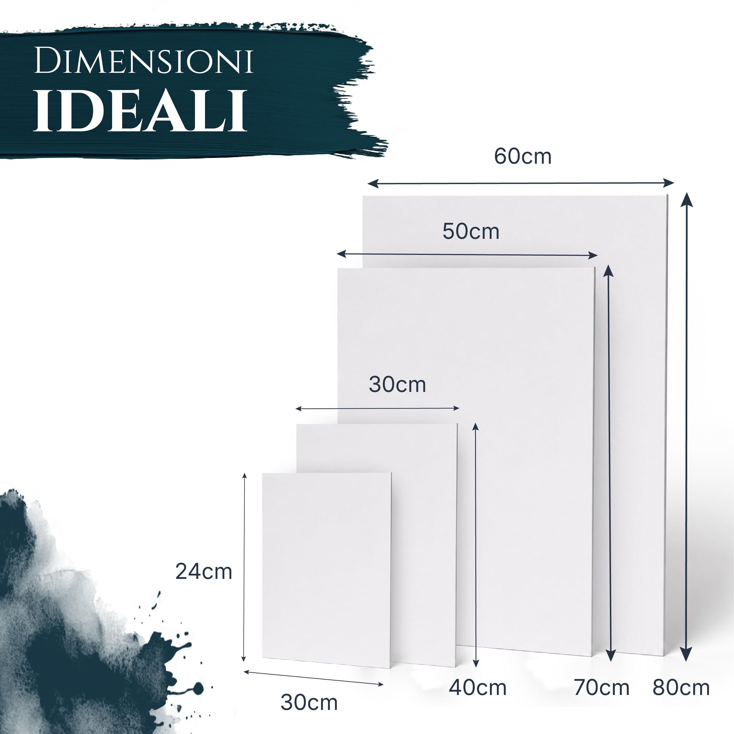 Artina Set da 16 Cartoni Telati 3mm per Dipingere | 5 pezzi ciascuno 24x30/30x40cm e 3 pezzi ciascuno 50x70/60x80cm cartoni telati 100% cotone 280 g/m²