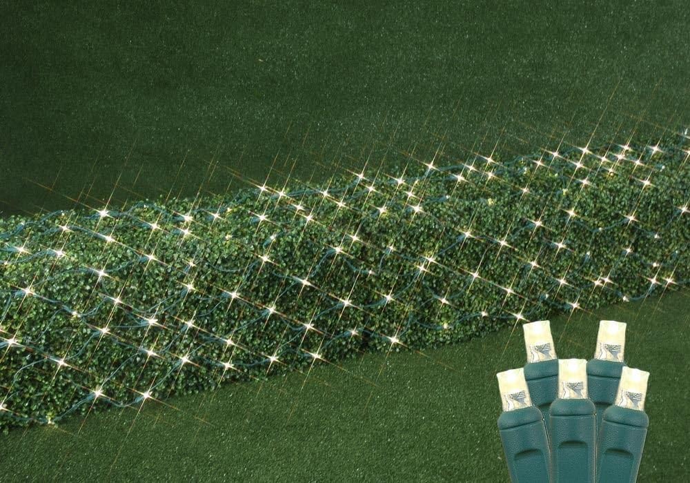 Novelty Lights 2x10 Net Lights, 100 Warm White LEDs with 4 Inch Spacing, 5mm Wide Angle Bulbs on Green Wire, Connectable End to End, Outdoor Weather Resistant Pillar and Tree Trunk Lighting