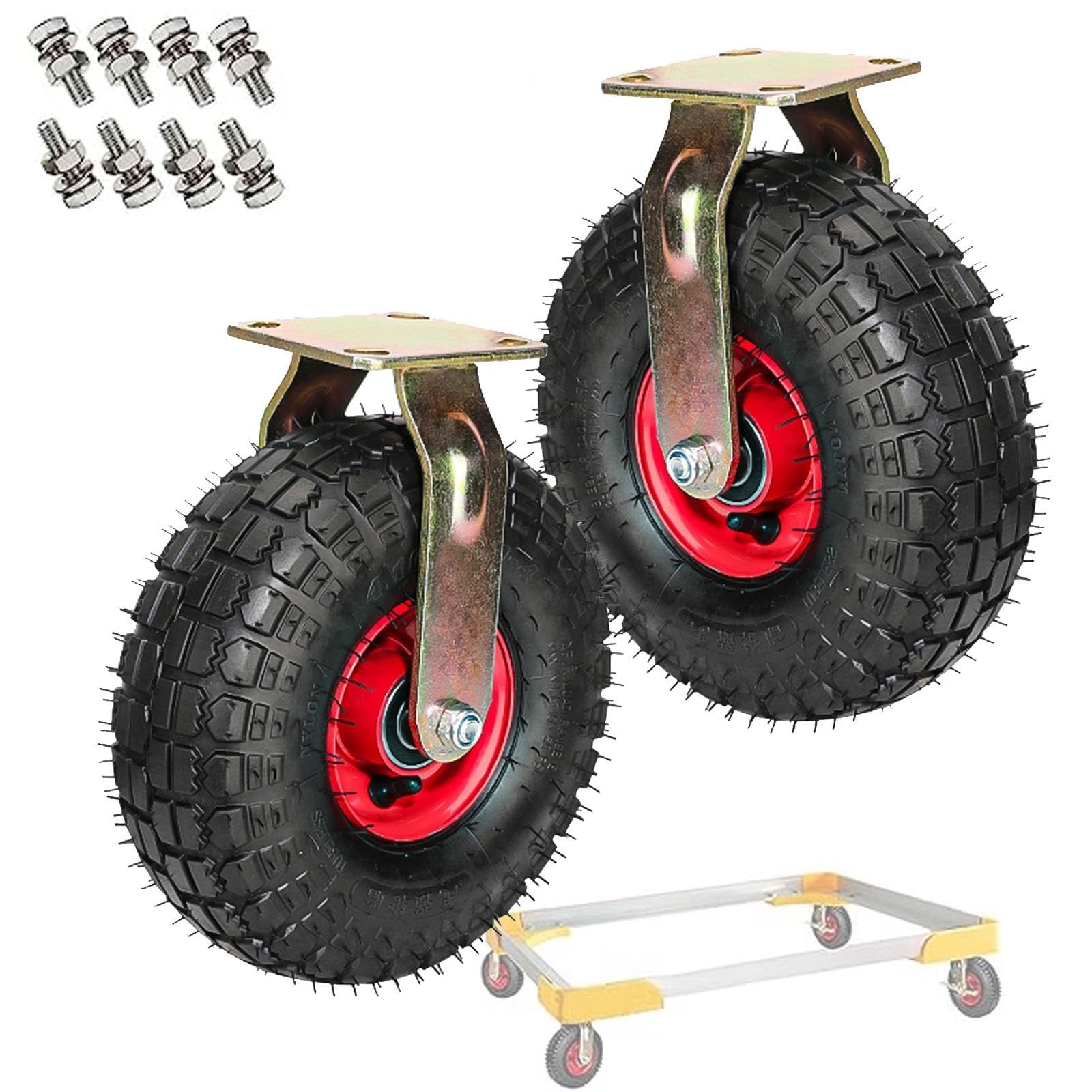 ZGUOUZANTYE Industrial Heavy Duty Pneumatic Caster Wheel Air Filled Shock Absorption for Commercial Trolley Dining Cars(Fixed,200mm/8in)