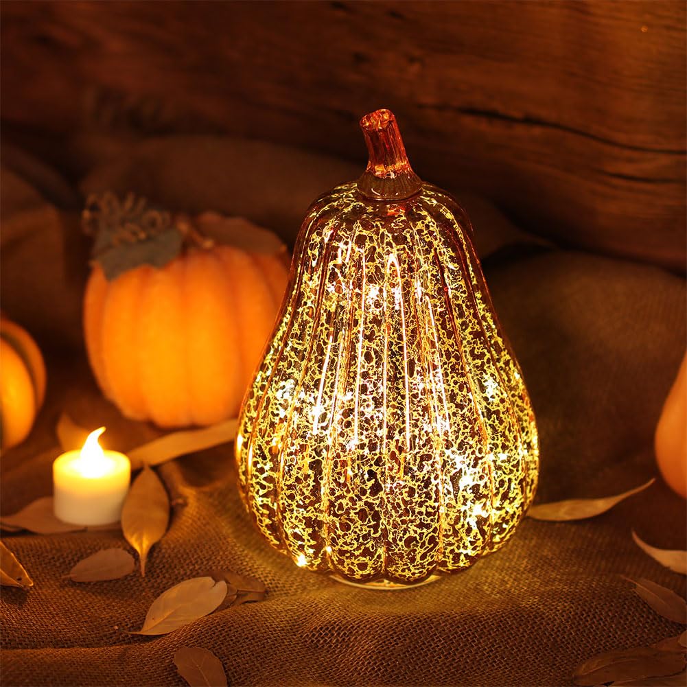 Szklana dynia lekka lampa halloweenowa do jesiennej dekoracji