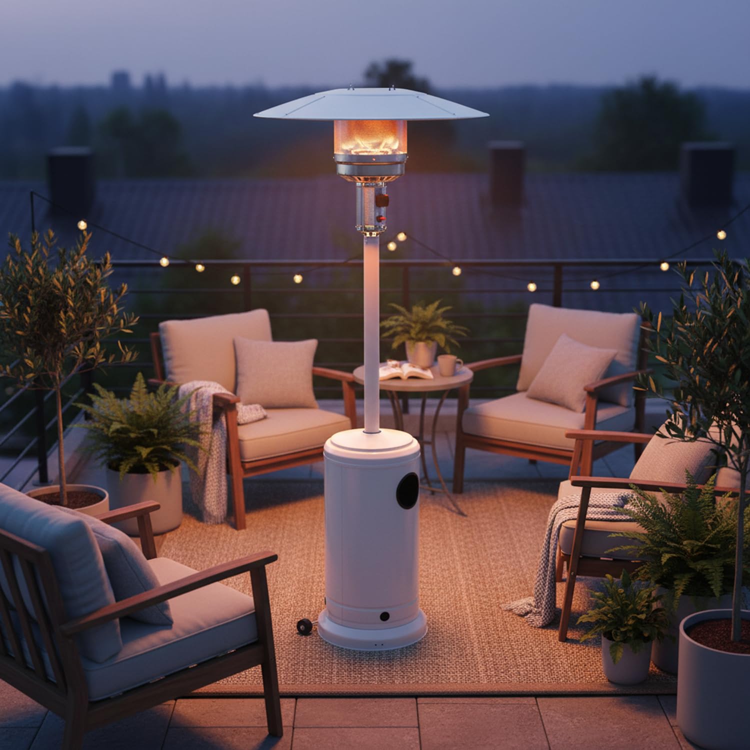 Marvin Stufa a gas bombola gpl Fungo da Esterno portatile con ruote acciaio 20mq giardino patio riscaldante 13KW (Bianco)