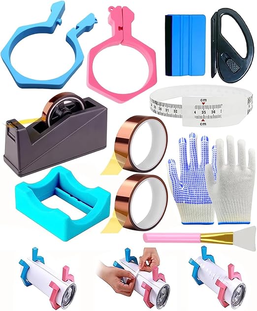 Majreey Sublimation Blanks Tumbler Clamp Tool, for 20 Oz Sublimation Blanks, Heat Resistant Gloves, Heat Tape Sublimation, Heat Tape Dispenser Sublimation Kit, Tumbler Clamp Clamp (Blue,Pink)