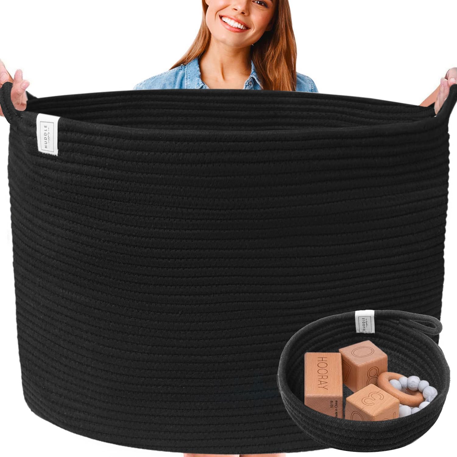 XXXXL WASHABLE Large Black Basket Blanket Basket Living