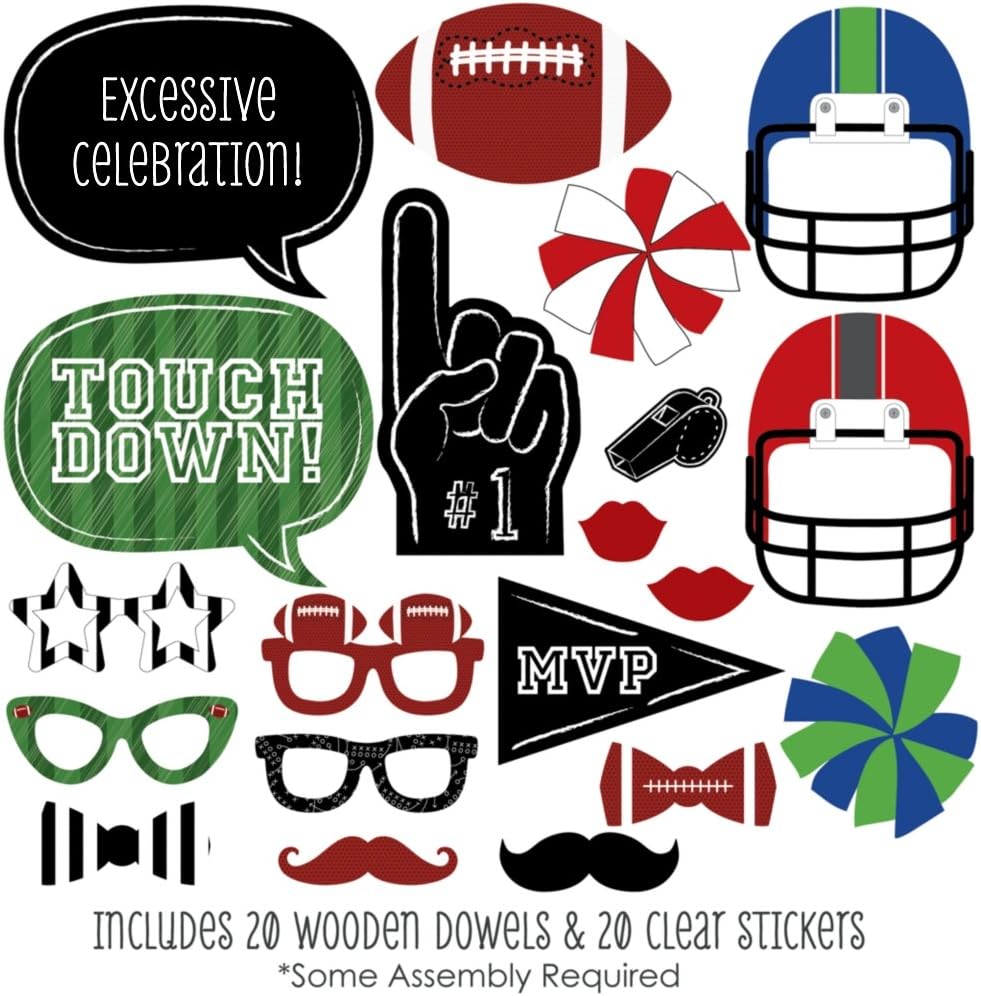 Big Dot of Happiness End Zone - Football Photo Booth Props Kit - 20 Count : Home & Kitchen