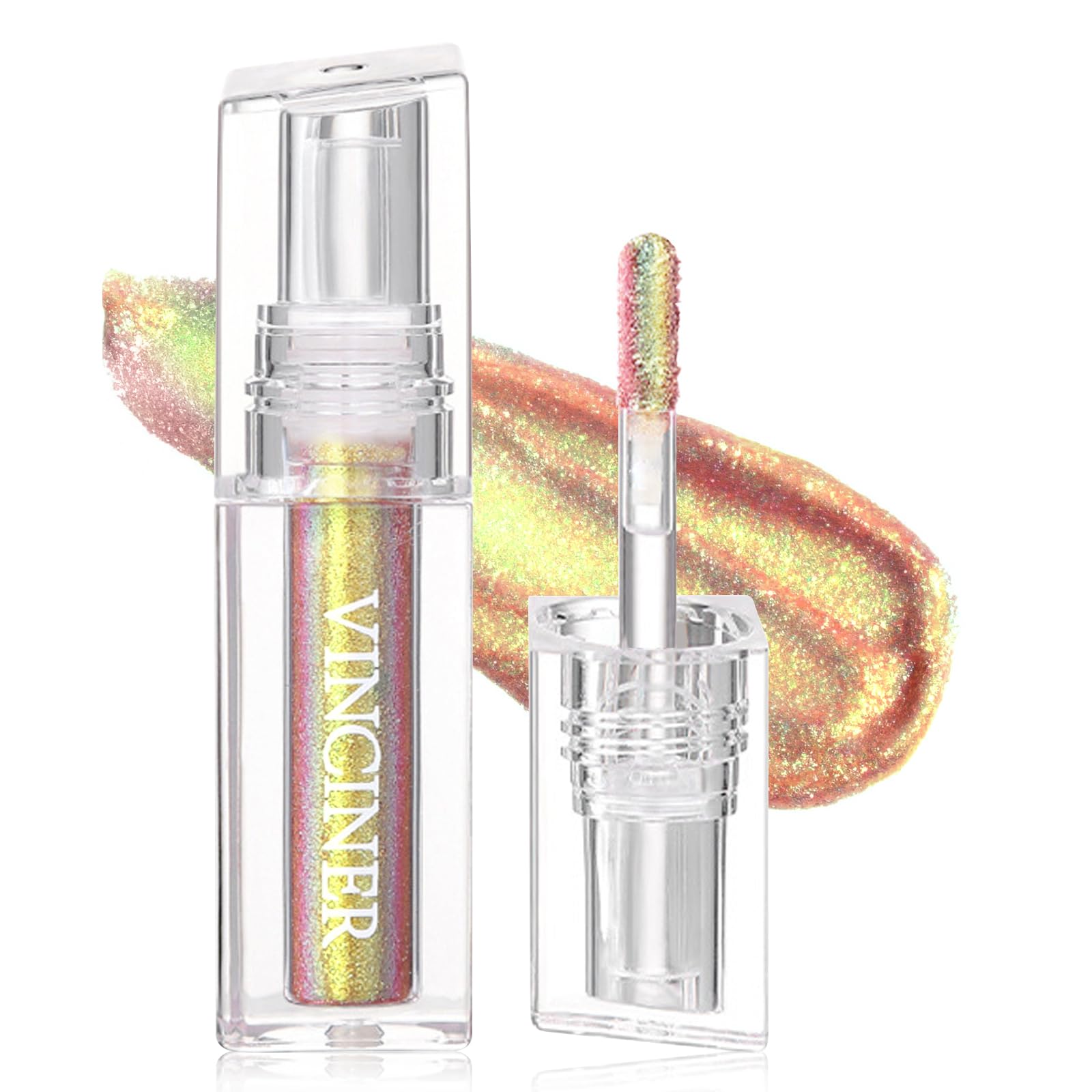 HOSAILYGlitter Chameleon Liquid Lipsticks, Diamond Shimmer Glow Metallic Lip Gloss, Long Lasting Waterproof Shiny Glimmer Sparkly Lipstick for Women Girls Face Eye Glow Christmas Party Makeup Gift 2#