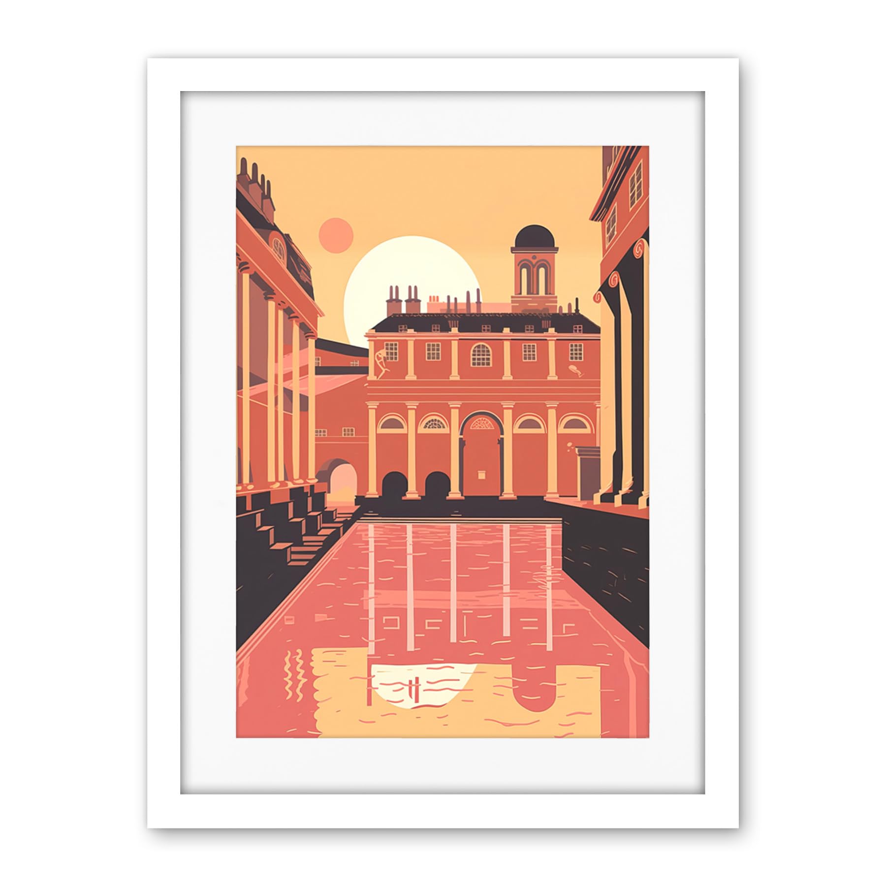 Artery8 Roman Baths Georgian Architecture Illustration Artwork Framed Wall Art Print 18X24 Inch