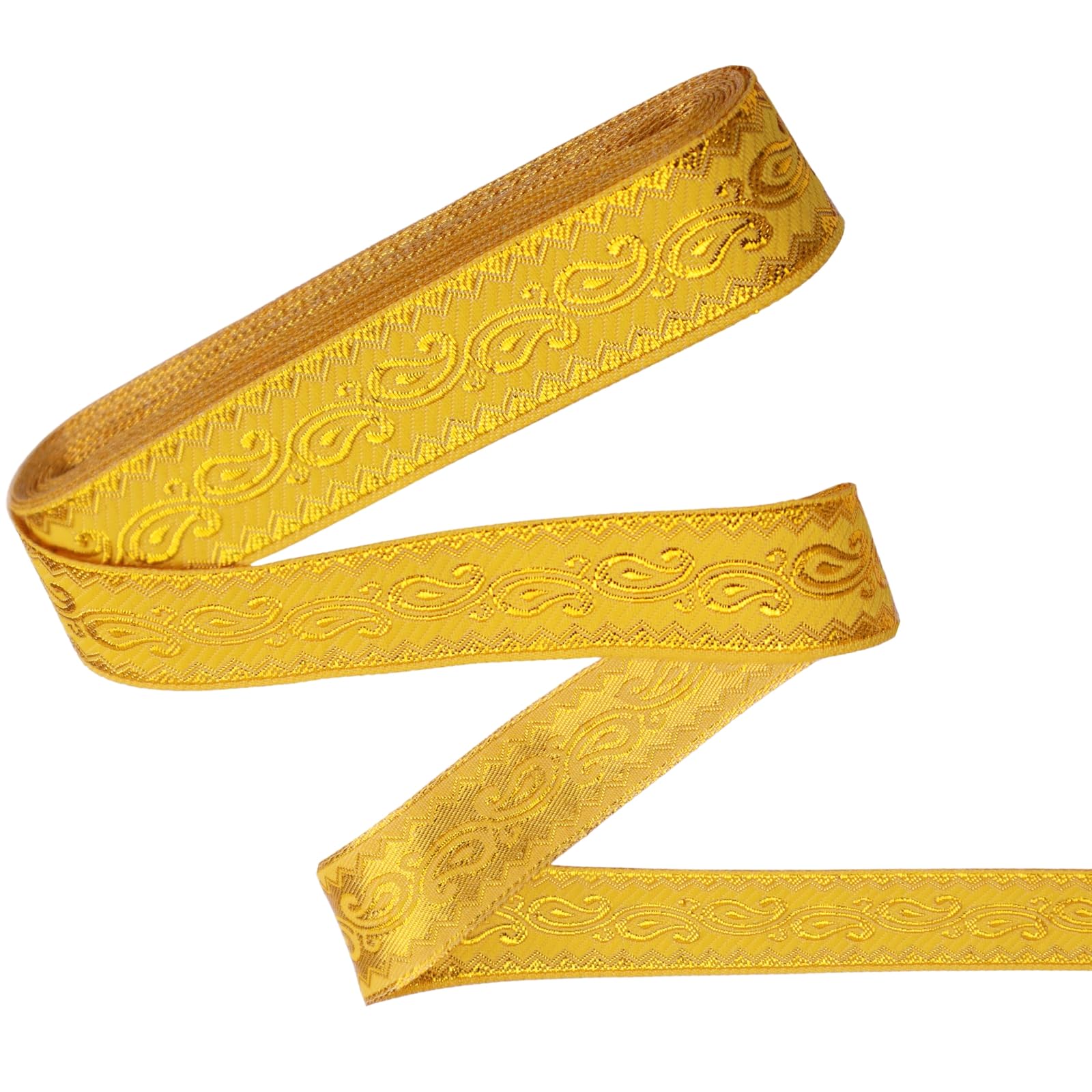 Boho Jacquard Ribbon Trim 7 Yards Gold Jacquard Ribbon Vintage Embroidery Jacquard Trim for Sewing Curtain Holdbacks Christmas Wreath Gift Wrapping