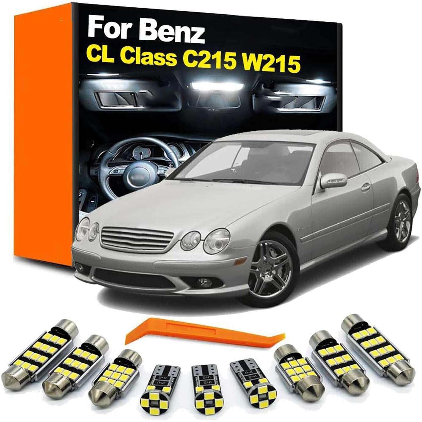 16Pcs LED Interior Dome Plate Light Kit, for Mercedes Benz CL Class Coupe C215 W215 CL500 CL600 CL55 1999-2006