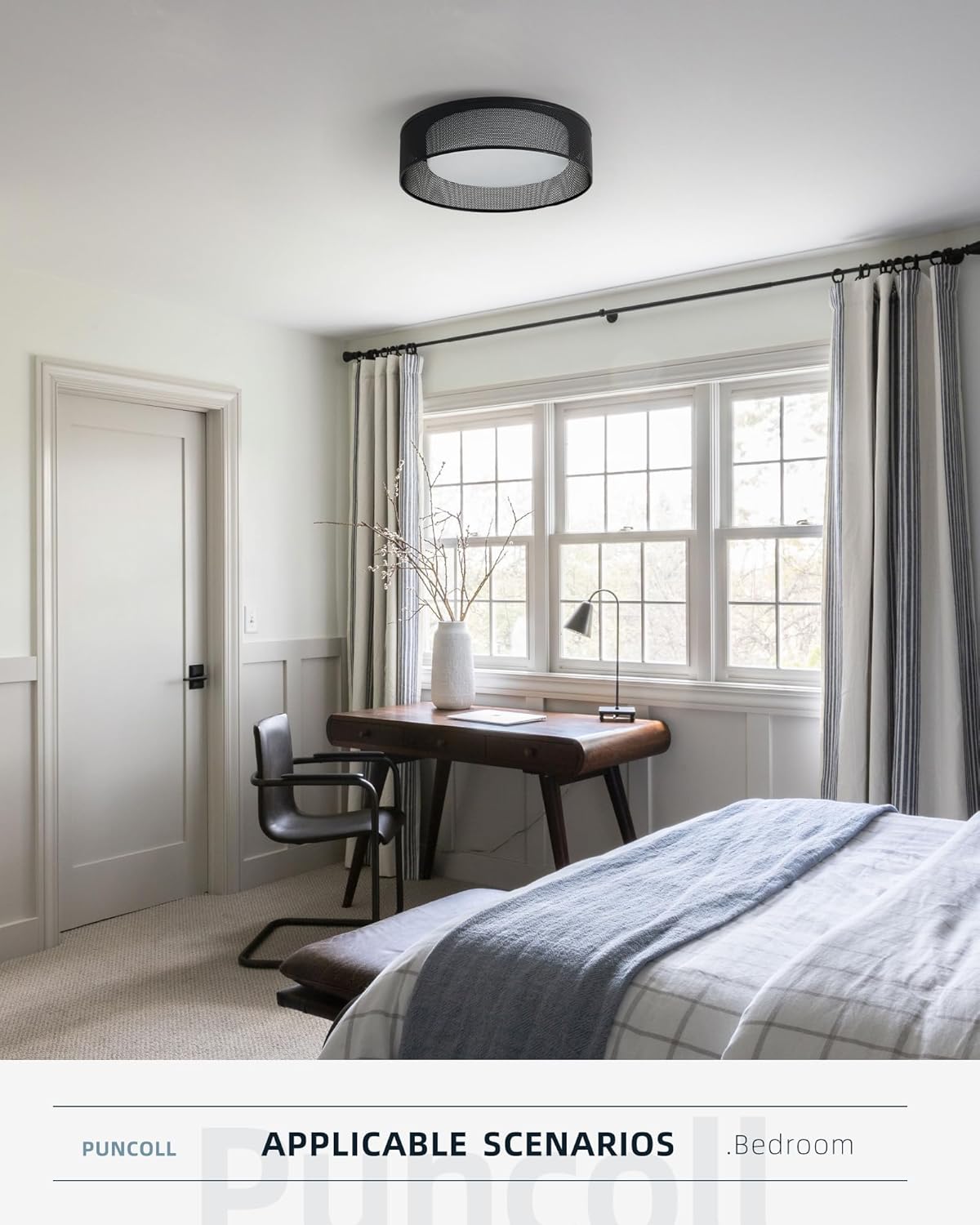 Flush Mount Ceiling Light, 14-inch Black Ceiling Light Fixture with Frosted Glass, E26 Modern Hallway Ceiling Lighting for Bedroom Living Room C3916 BK