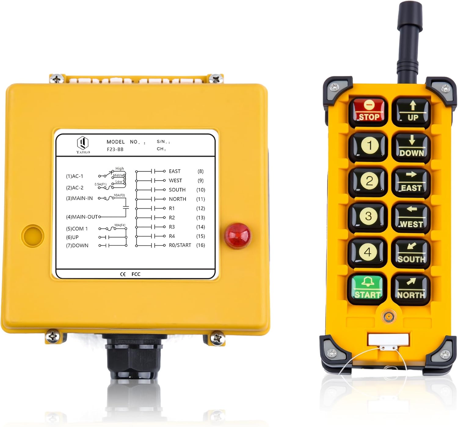 F23-BB Industrial Wireless Crane Remote Control Kit for Overhead Crane, Hoist and Winch, 10 Channels, Universal Wide Voltage 16V-440V AC/DC, IP65 Waterproof (1 Transmitter & 1 Receiver)