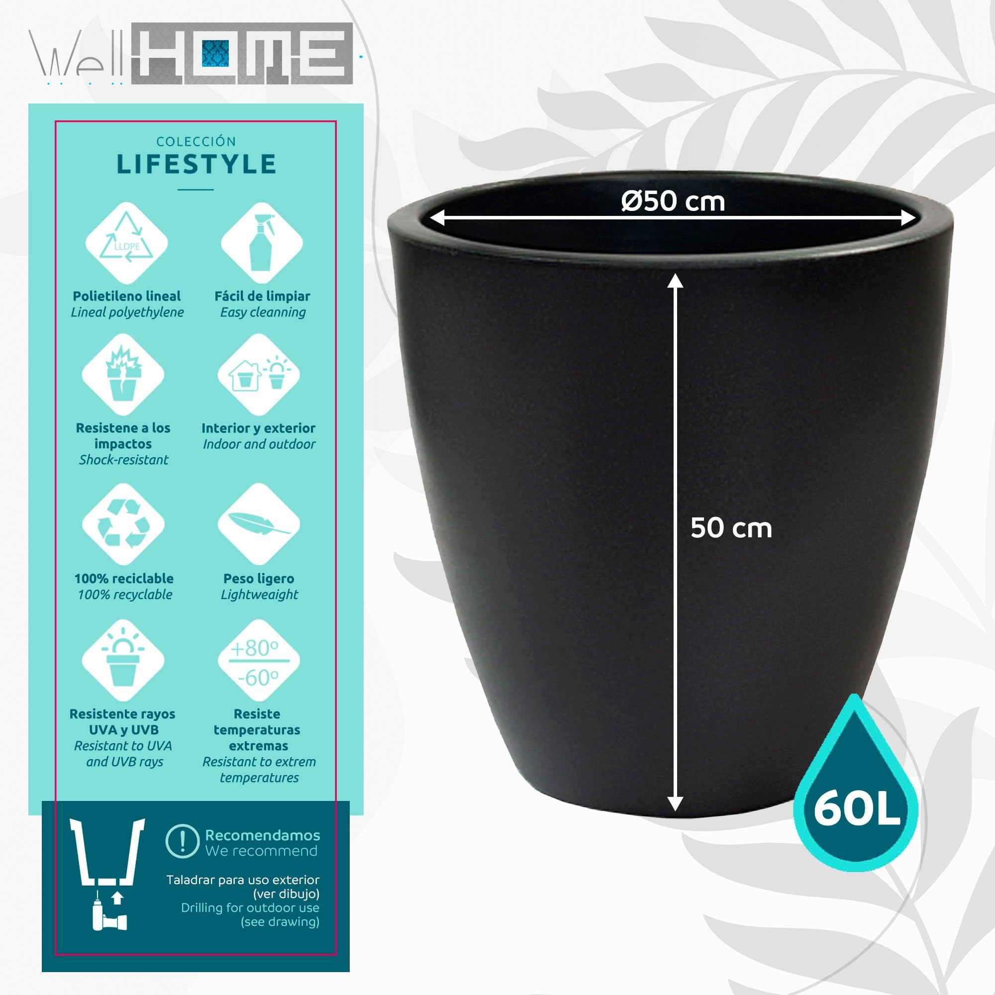 WELL HOME MOBILIARIO & DECORACIÓN Maceta Accord Ø50cm Antracita